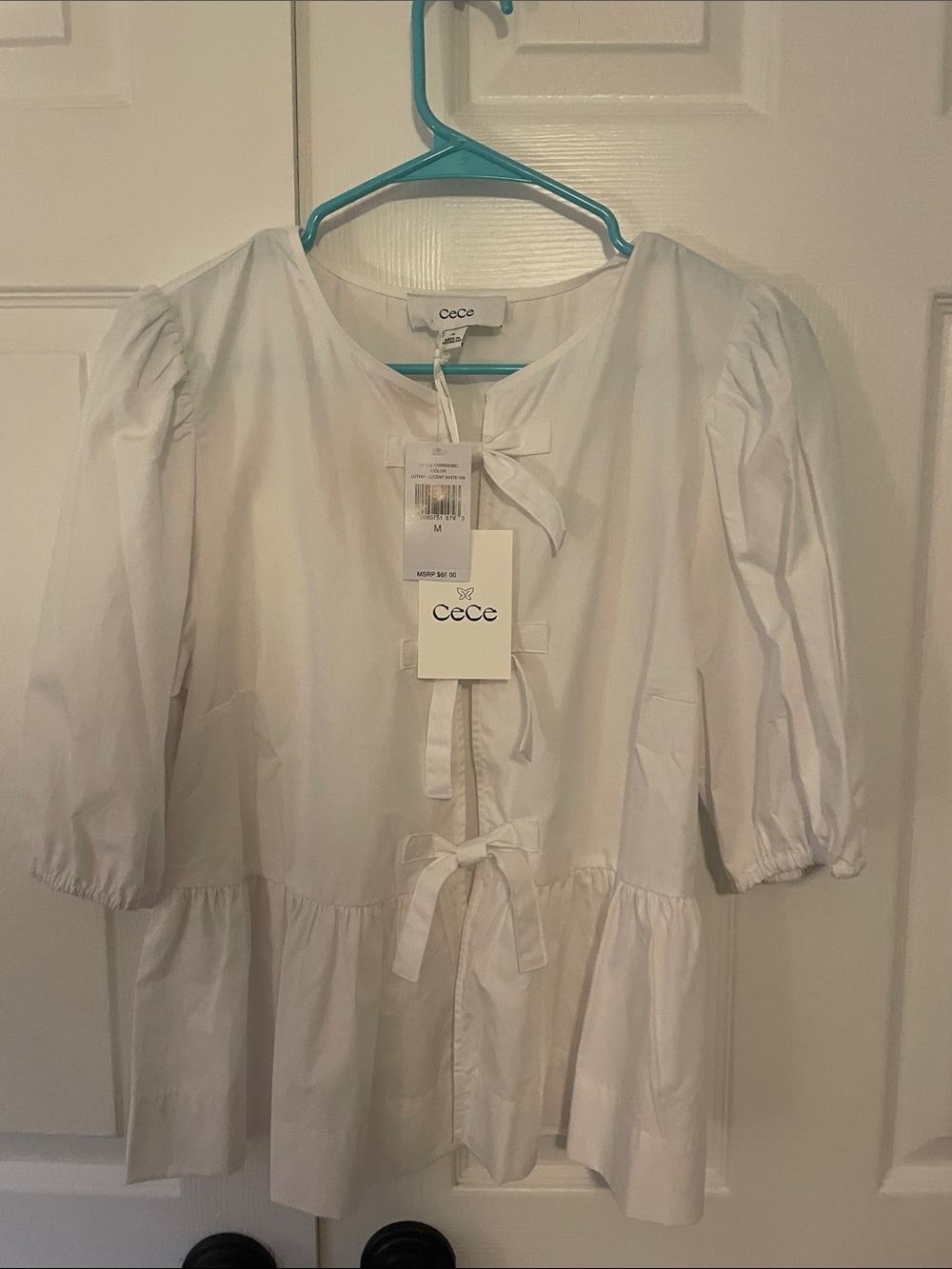 CeCe White Tie-Front Peplum Blouse